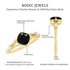 Cushion Black Onyx Split Shank Engagement Ring with Diamond