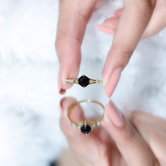 Cushion Black Onyx Split Shank Engagement Ring with Diamond