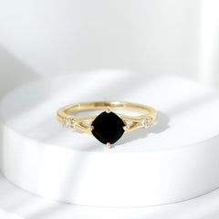 Cushion Black Onyx Split Shank Engagement Ring with Diamond
