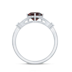 Genuine 8mm Garnet Diamond Cushion Cut Engagement Ring with Split Shank