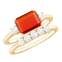 Octagon Cut Fire Opal and Moissanite Contemporary Ring Set