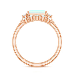 Natural Ethiopian Opal Diamond Emerald Cut Engagement Ring and Wedding Band Set