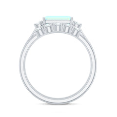 Natural Ethiopian Opal Diamond Emerald Cut Engagement Ring and Wedding Band Set