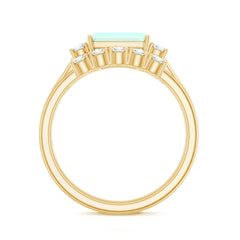 Natural Ethiopian Opal Diamond Emerald Cut Engagement Ring and Wedding Band Set