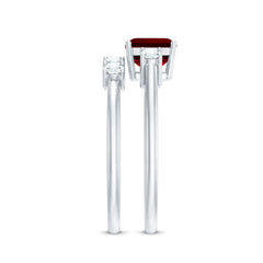East West Set Emerald Cut Lab Ruby Engagement Ring with Diamond Wedding Band