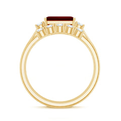 East West Set Emerald Cut Lab Ruby Engagement Ring with Diamond Wedding Band