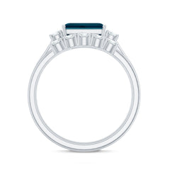 Genuine Emerald Cut London Blue Topaz Engagement Ring with Diamond Wedding Band