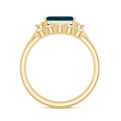 Genuine Emerald Cut London Blue Topaz Engagement Ring with Diamond Wedding Band