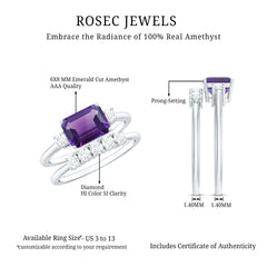 Octagon Cut Amethyst Contemporary Wedding Ring Set with Diamond