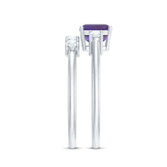 Octagon Cut Amethyst Contemporary Wedding Ring Set with Diamond
