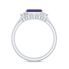 Octagon Cut Amethyst Contemporary Wedding Ring Set with Diamond