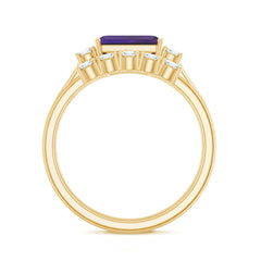 Octagon Cut Amethyst Contemporary Wedding Ring Set with Diamond