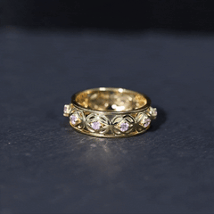 Lab Created Pink Sapphire Wedding Band with Celtic Details