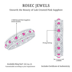 Lab Created Pink Sapphire Wedding Band with Celtic Details