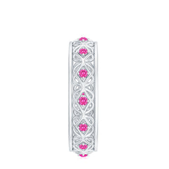 Lab Created Pink Sapphire Wedding Band with Celtic Details