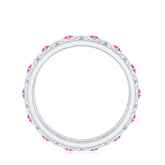 Lab Created Pink Sapphire Wedding Band with Celtic Details