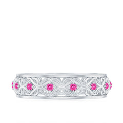 Lab Created Pink Sapphire Wedding Band with Celtic Details