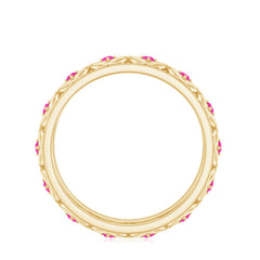 Lab Created Pink Sapphire Wedding Band with Celtic Details