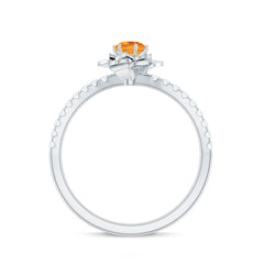 Certified Real Citrine Flower Engagement Ring with Diamond