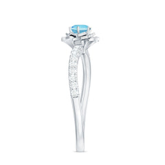 Floral Inspired Aquamarine Rose Engagement Ring with Diamond