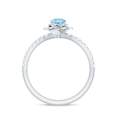 Floral Inspired Aquamarine Rose Engagement Ring with Diamond