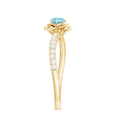 Floral Inspired Aquamarine Rose Engagement Ring with Diamond