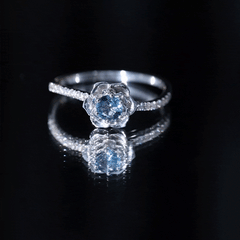 5mm Round London Blue Topaz Floral Engagement Ring with Diamond