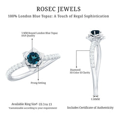 5mm Round London Blue Topaz Floral Engagement Ring with Diamond