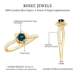 5mm Round London Blue Topaz Floral Engagement Ring with Diamond