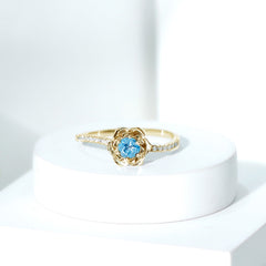 5mm Round London Blue Topaz Floral Engagement Ring with Diamond