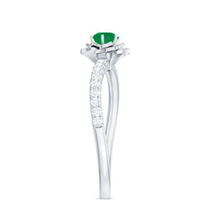 Genuine Emerald Flower Engagement Ring with Diamond