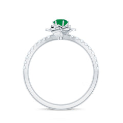 Genuine Emerald Flower Engagement Ring with Diamond