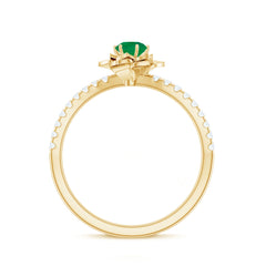 Genuine Emerald Flower Engagement Ring with Diamond