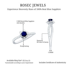 Blue Sapphire Flower Engagement Ring with Diamond
