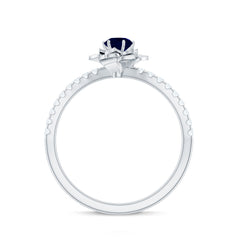 Blue Sapphire Flower Engagement Ring with Diamond