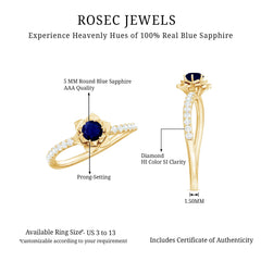 Blue Sapphire Flower Engagement Ring with Diamond