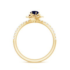 Blue Sapphire Flower Engagement Ring with Diamond