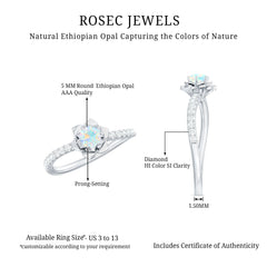 Natural Ethiopian Opal Floral Engagement Ring with Diamond Side Stones