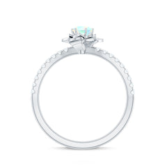 Natural Ethiopian Opal Floral Engagement Ring with Diamond Side Stones