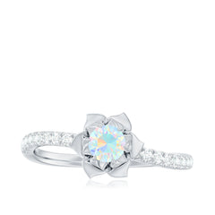 Natural Ethiopian Opal Floral Engagement Ring with Diamond Side Stones