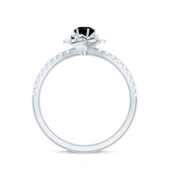 Certified Real Black Spinel Flower Engagement Ring with Diamond
