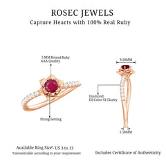 Natural 0.6 Carat Ruby Flower Engagement Ring with Diamond