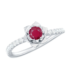 Natural 0.6 Carat Ruby Flower Engagement Ring with Diamond