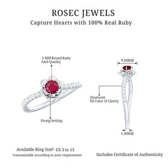 Natural 0.6 Carat Ruby Flower Engagement Ring with Diamond