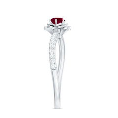 Natural 0.6 Carat Ruby Flower Engagement Ring with Diamond