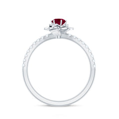 Natural 0.6 Carat Ruby Flower Engagement Ring with Diamond