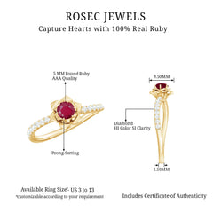 Natural 0.6 Carat Ruby Flower Engagement Ring with Diamond