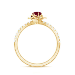 Natural 0.6 Carat Ruby Flower Engagement Ring with Diamond