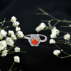 1/2 Ct Fire Opal Flower Engagement Ring with Diamond