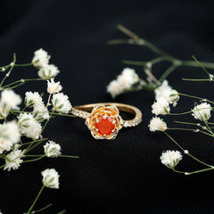 1/2 Ct Fire Opal Flower Engagement Ring with Diamond